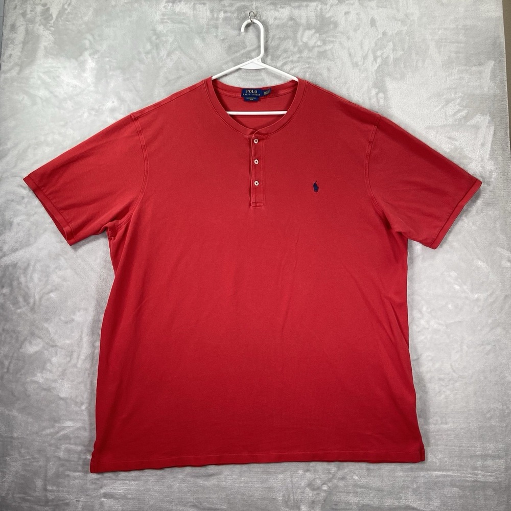 Polo Ralph Lauren Shirt Mens 3XLT Henley Featherweight Mesh Tee Short Sleeve Red
